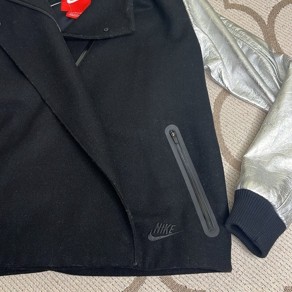 Nike Women's Destroyer Butterfly Black Wool Silver Leather Jacket - Picture 15 of 16